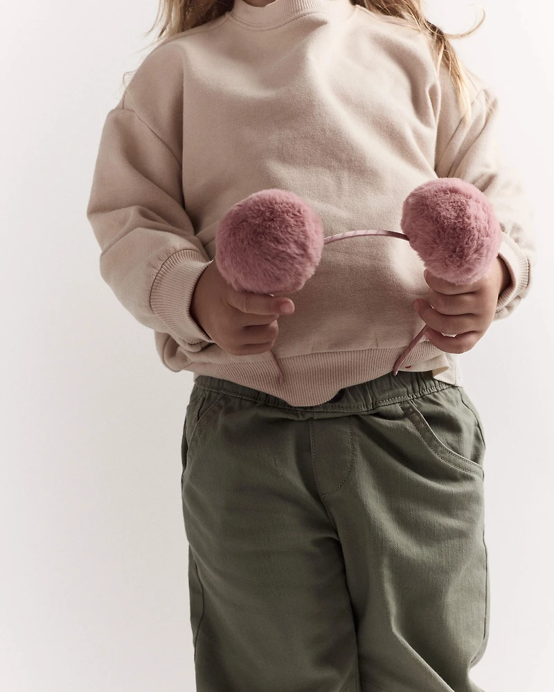 Toddler Girl Furry Pom Pom Headband - Rose