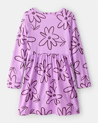Girls Floral Long-Sleeve Dress - Purple