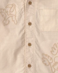 Toddler Boy Toucan Embroidered Short-Sleeve Button-Down Shirt - Khaki