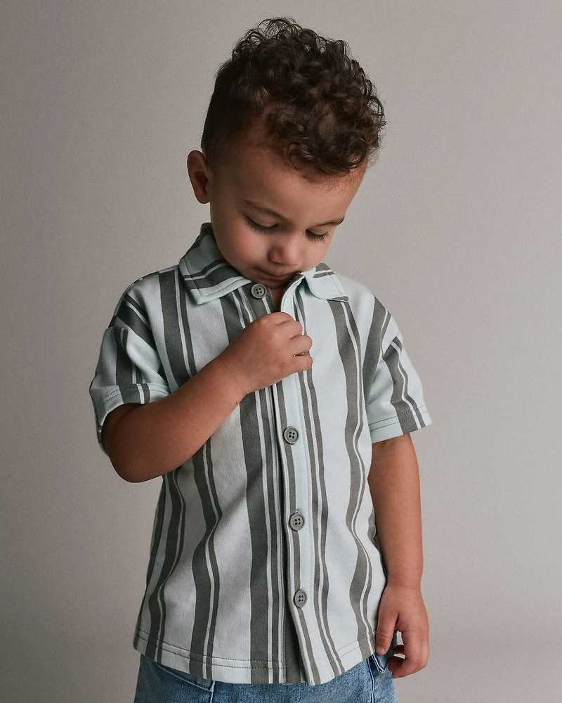Toddler Boy Button-Down Short-Sleeve Shirt Stripes - Light Green