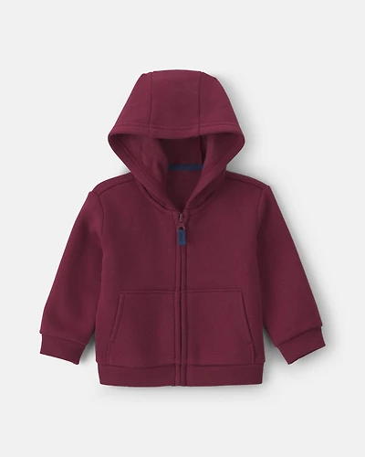 Baby Boy Fleece Zip-Up Hoodie - Burgundy