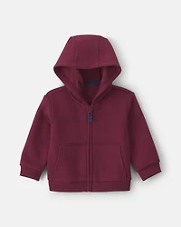 Baby Boy Fleece Zip-Up Hoodie - Burgundy