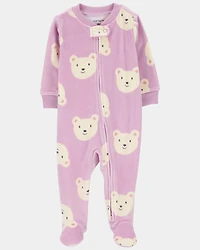 Baby Girl Bear Print Loose Fit Long-Sleeve Sleeper - Purple