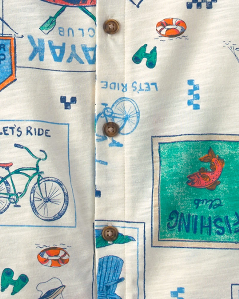 Boys Camp Short-Sleeve Button-Down Shirt - Cream