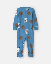 Toddler Boy 1-Piece Milk & Cookies 100% Cotton Snug Fit Pyjama - Blue