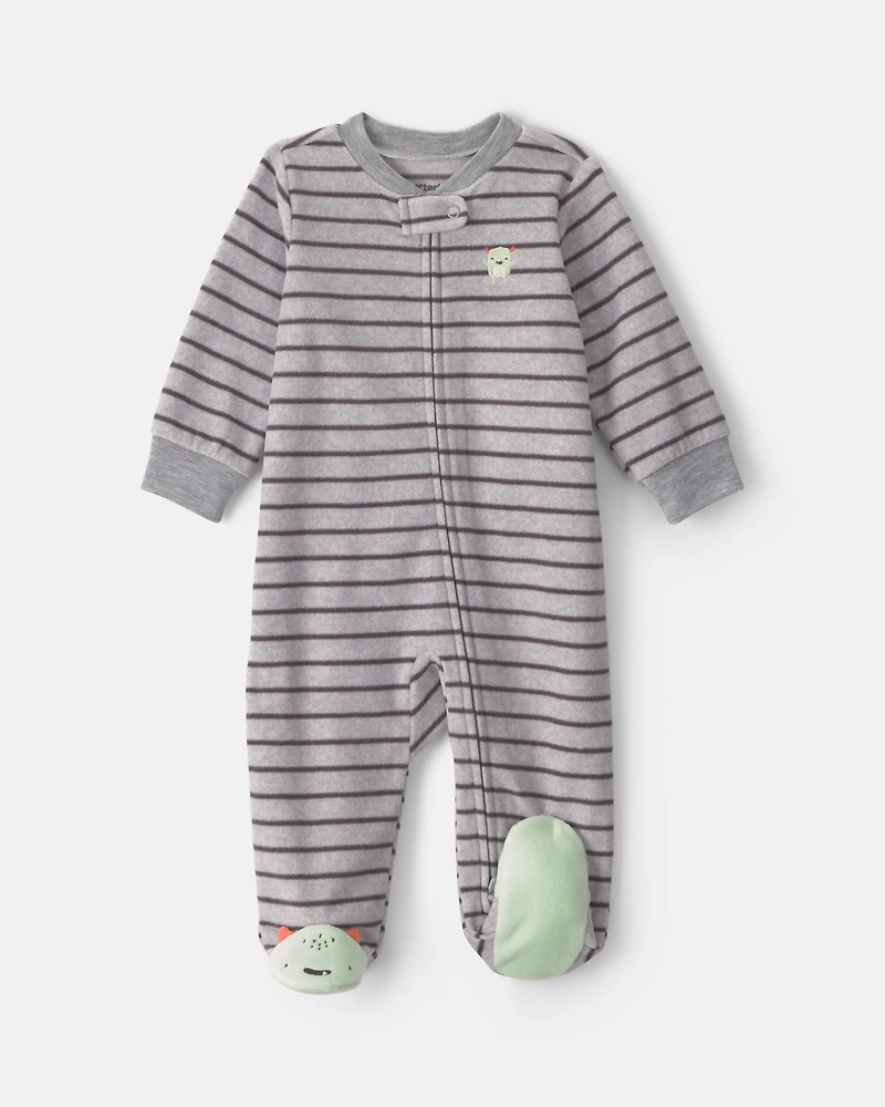 Baby Boy Monster Striped Fleece 2-Way Zip Sleeper - Grey