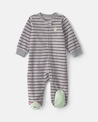 Baby Boy Monster Striped Fleece 2-Way Zip Sleeper - Grey