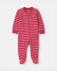 Baby Boy Firetruck Striped 100% Cotton 2-Way Zip Sleeper - Red