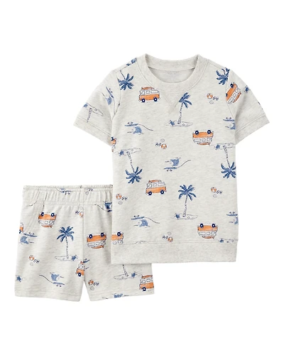 Baby 2-Piece Beach Print Short Set - Grey
