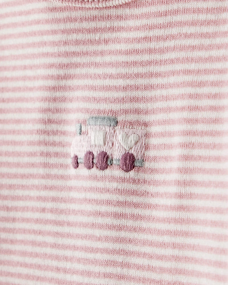 Baby Girl 3-Piece Train Print Long-Sleeve Bodysuit & Pant Set - Pink