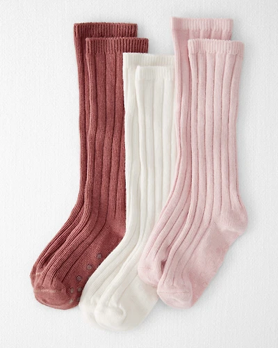 Toddler Girl 3-Pack Knee-High No-Slip Socks Made with Organic Cotton