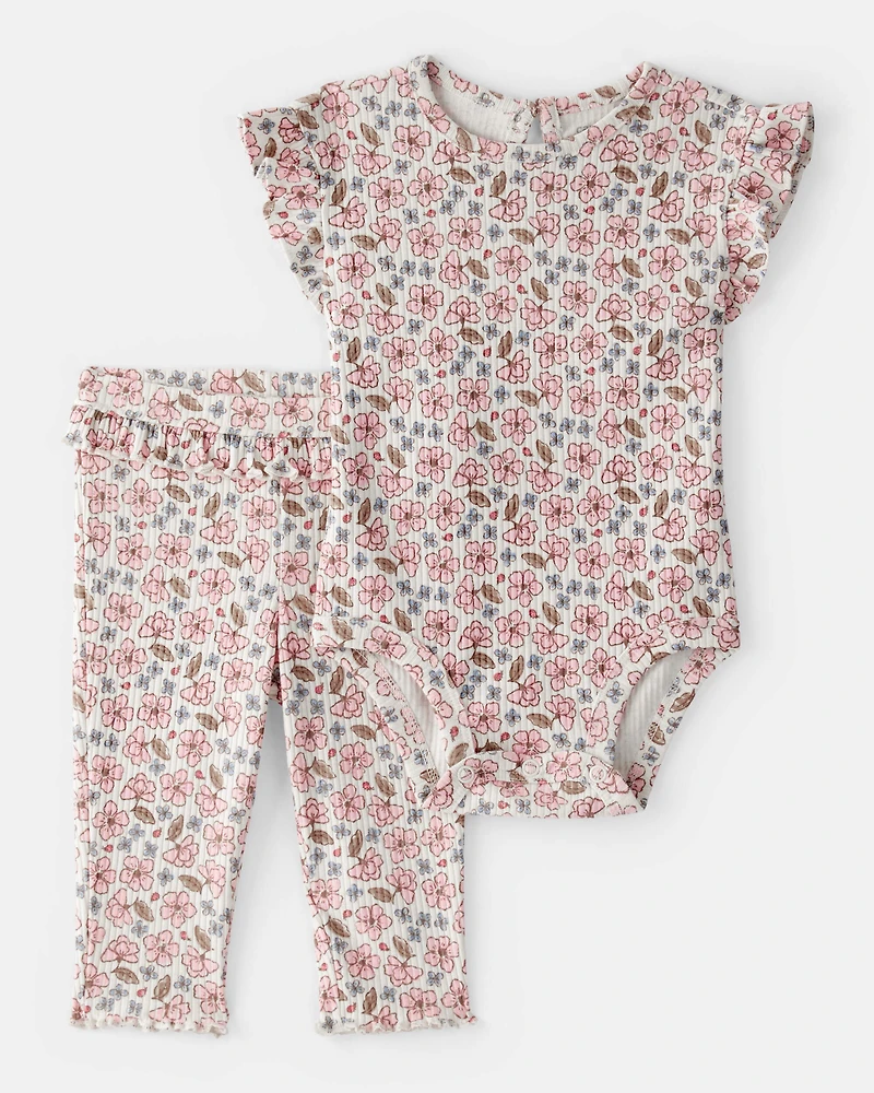 Baby Girl Ruffle Floral Bodysuit & Pant Set