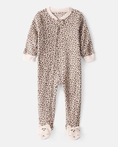 Baby Girl Leopard Fleece Long-Sleeve Loose Fit 1-Piece pyjamas - Brown