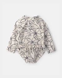 Baby Girl 2-Piece Long-Sleeve Rashguard Swimsuit & Hat Set - Black/Ivory