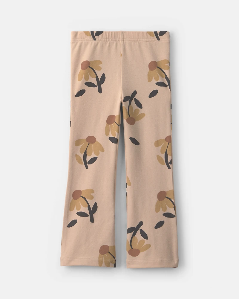 Toddler Girl Floral Cotton Pull-On Stretch Flare Leggings - Tan