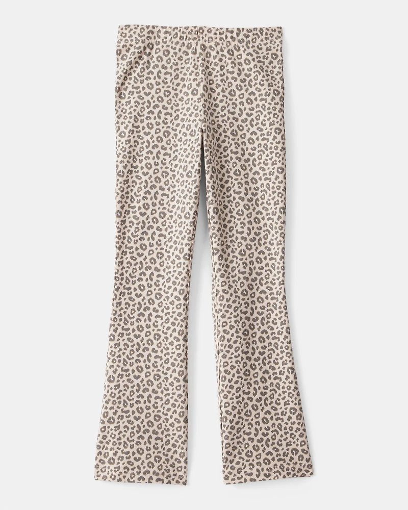 Girls Cotton Leopard Stretch Flare Leggings