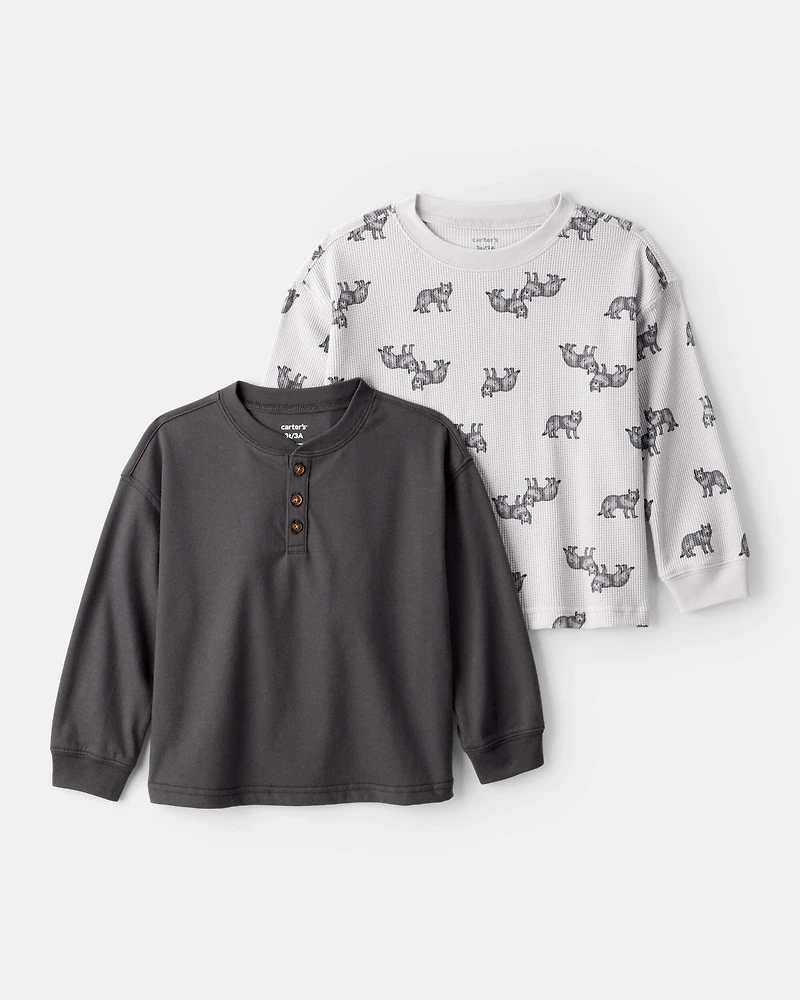 Toddler Boy 2-Pack Long-Sleeve T-Shirts - Grey/Black