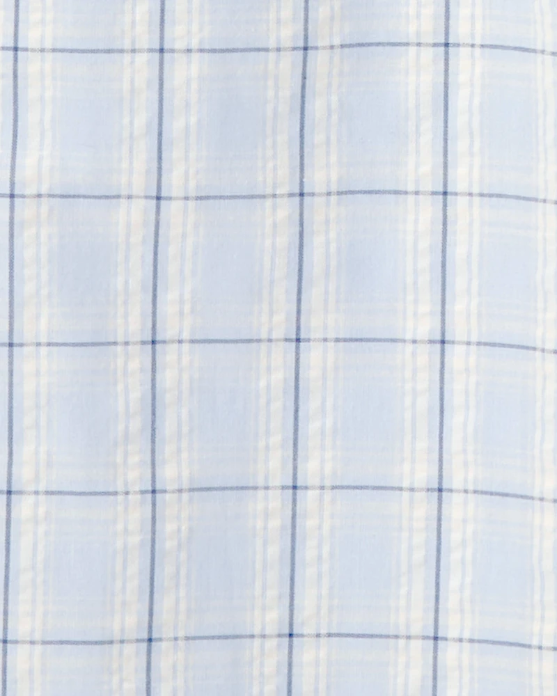 Girls Plaid Smocked Jumpsuit - Blue