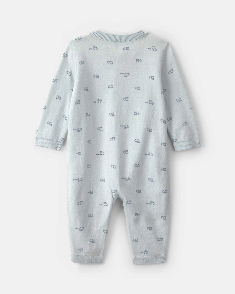 Baby Boy Train 2-Way Zip Long-Sleeve Jumpsuit - Blue
