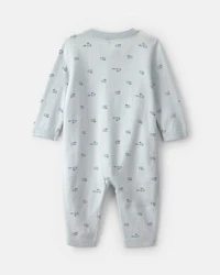 Baby Boy Train 2-Way Zip Long-Sleeve Jumpsuit - Blue