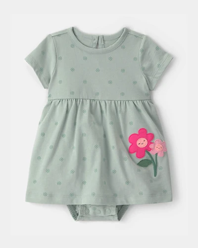 Baby Floral Bodysuit Dress - Green