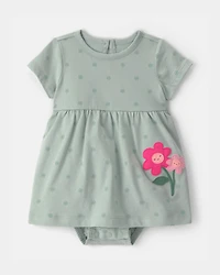 Baby Floral Bodysuit Dress - Green