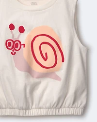 Toddler Girl Snail Elastic Waist Tank - Cream