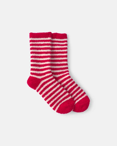 Kids Striped Christmas Cozy Socks - Red/White
