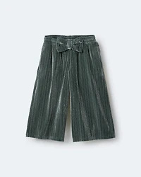 Toddler Girl Velvety Wide-Leg Pant with Bow - Dark Green