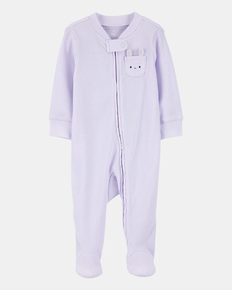 Baby Girl Bunny 2-Way Zip Ribbed Sleeper pyjamas