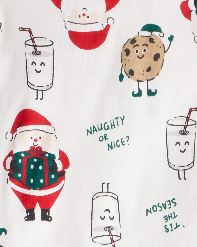 Kid Christmas Santa Print 100% Cotton Long-Sleeve Snug Fit 2-Piece pyjamas - White