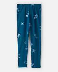 Girls Heart Floral Pull-On Stretch Leggings - Blue