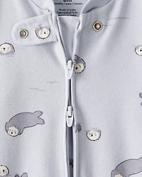 Baby Print 100% Cotton Long-Sleeve Snug Fit Sleeper - Blue