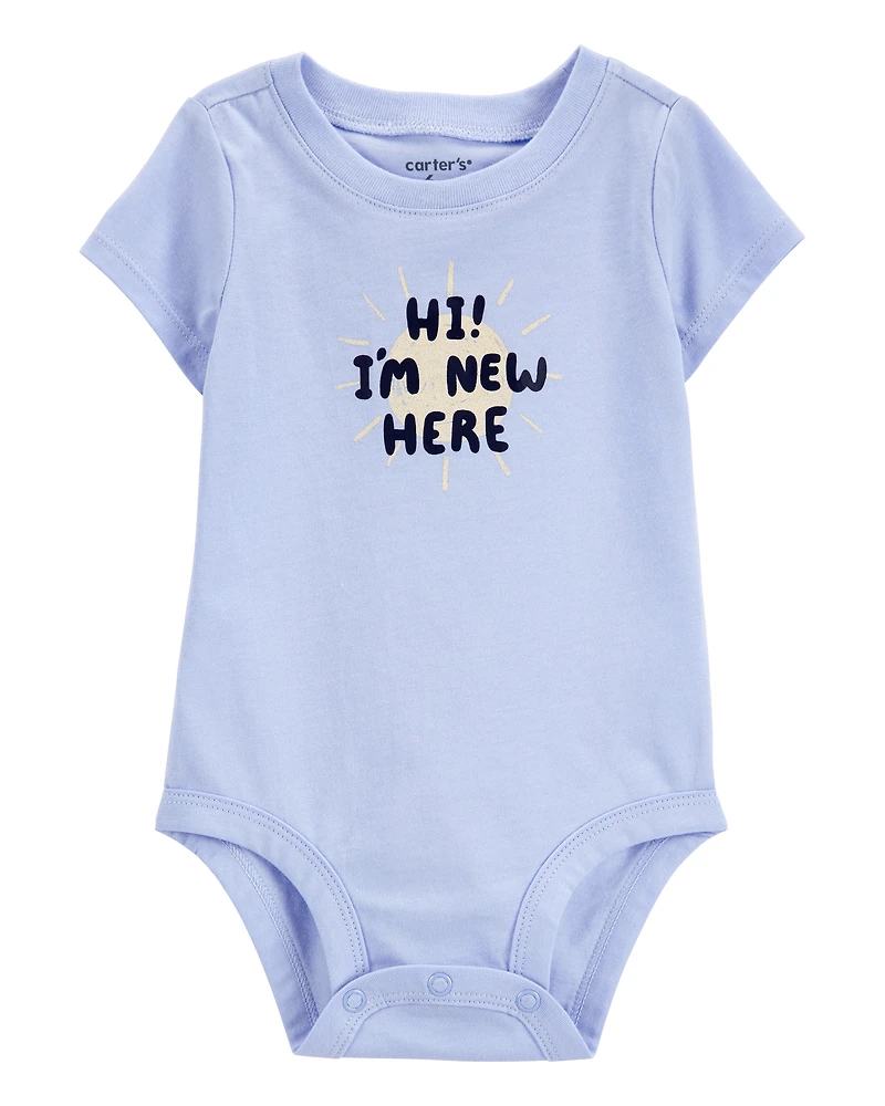 Baby "I'm New Here" Short-Sleeve Bodysuit - Blue