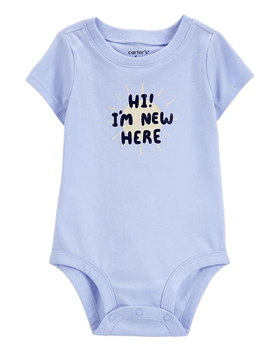 Baby "I'm New Here" Short-Sleeve Bodysuit - Blue