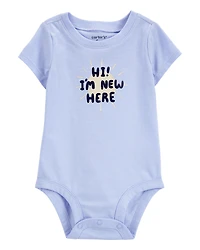 Baby "I'm New Here" Short-Sleeve Bodysuit - Blue