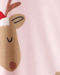 Baby Girl Reindeer 100% Cotton Snug Fit 2-Way Zip Sleeper - Pink