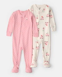 Baby Girl 2-Pack Ice Cream Truck 100% Cotton Snug Fit 1-Piece pyjama - Pink/Ivory