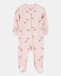 Baby Girl Horse Print 2-Way Zip Ribbed Sleeper pyjamas