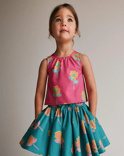 Toddler Girl Reversible Cross-Back Top Floral Print - Hot Pink