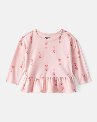 Baby Girl Ballet Slippers Long-Sleeve Peplum Top - Pink
