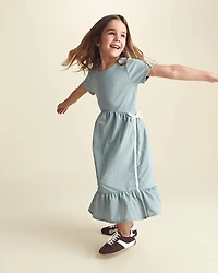 Girls Bow Midi Dress - Blue