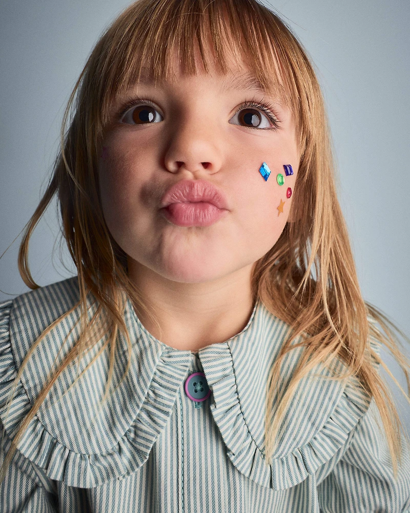 Toddler Girl Peter Pan Collar Top Stripes - Teal