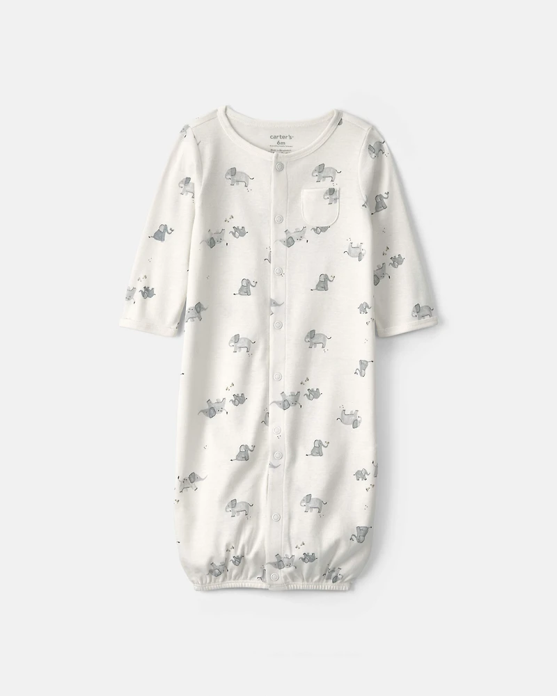 Baby Elephant 100% Cotton Converter Gown - Ivory