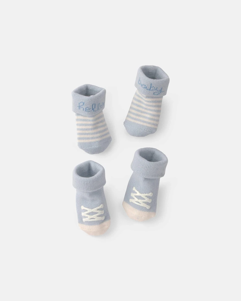 Baby Boy 2-Pack 'Hello Baby' Foldover Booties - Blue