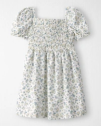 Toddler Girl Smocked Dress Made with Organic Cotton Spring Bloom Print