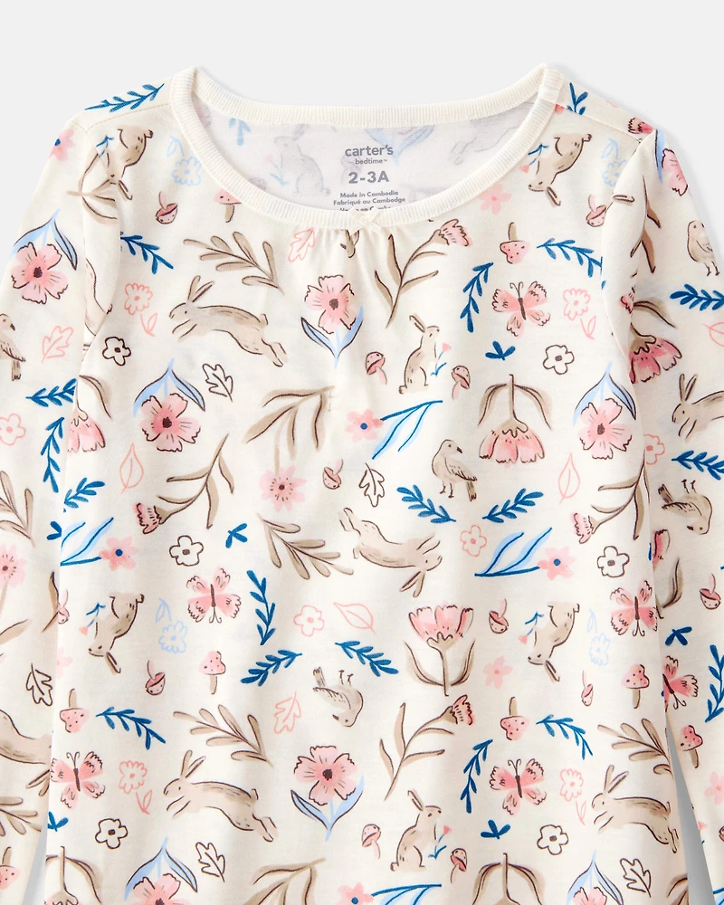 Girls 2-Pack Floral Bunnies Nightgowns