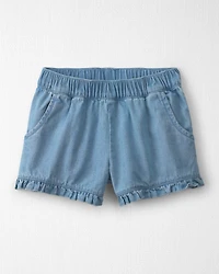 Toddler Girl 2-Piece Linen Top & Short Set Made with Organic Cotton Blue Hibiscus