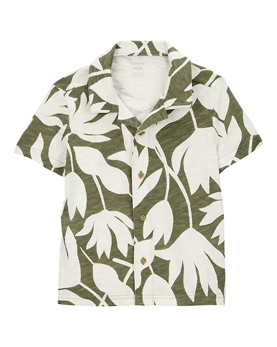 Baby Tropical Print Cotton Short-Sleeve Fashion Top - Olive/White