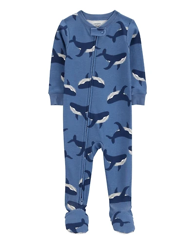 Baby Boy Whale Print Snug Fit Cotton Footie 1-Piece Pyjamas - Navy